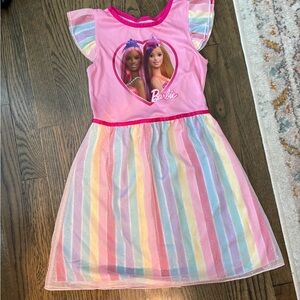Barbie Pink Pastel Striped Flutter Sleeve Dress
